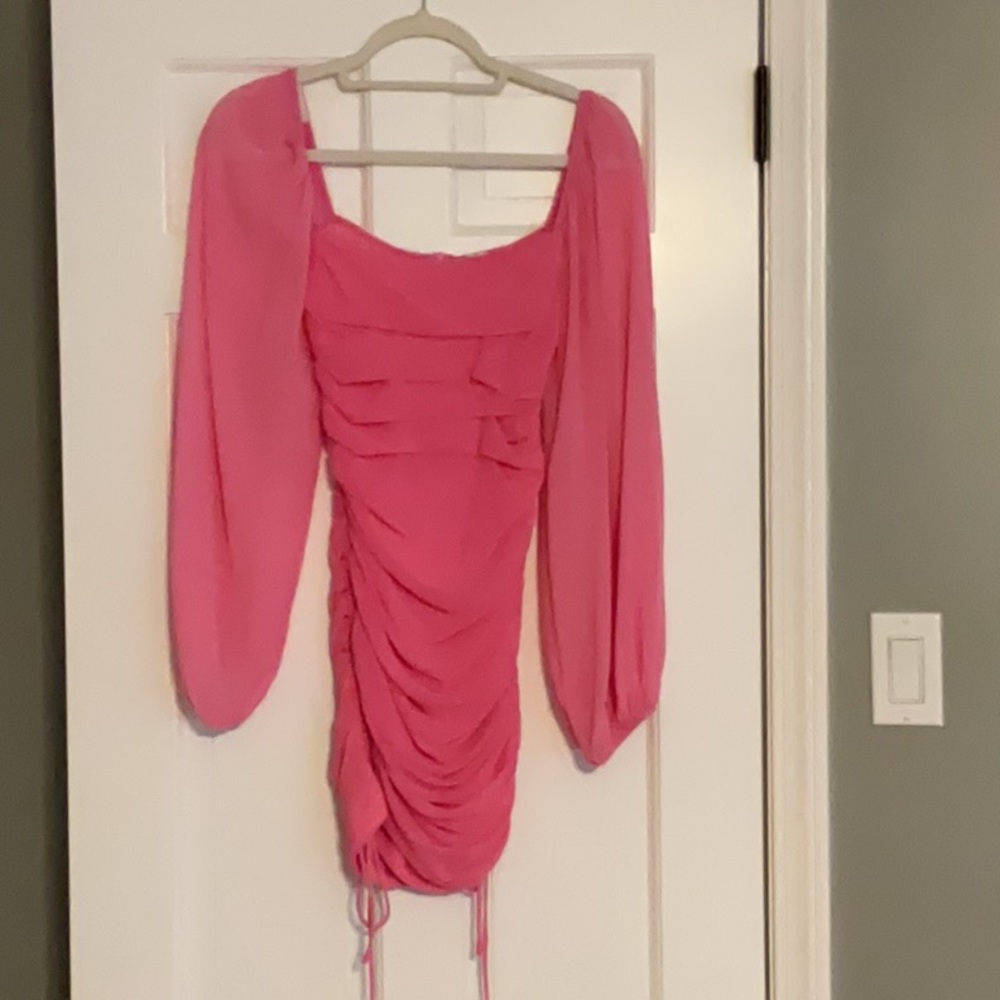 Hello Molly Pink Bodycon Dress with Bishop Sleeves